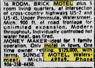 Sunset Motel - July 1975 Ad For The Sale Of The Motel